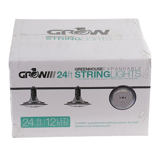 24' Greenhouse Expandable String Lights 14AWG w/ 12W LED 6500K Grow LED Bulbs (12 bulbs) - Default Title (756024)