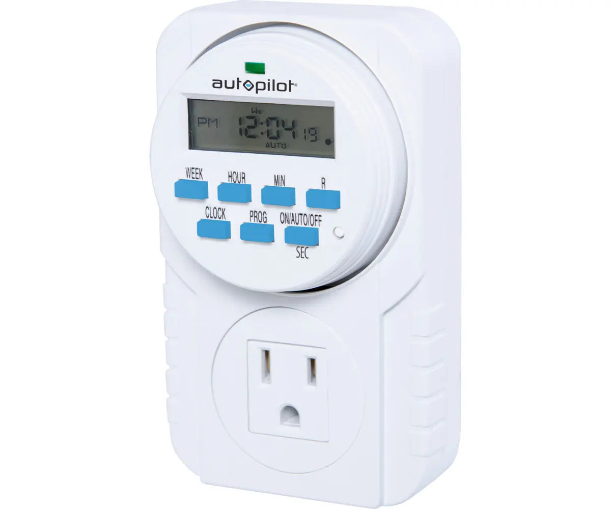 Autopilot 7-Day Grounded Digital Programmable Timer, 1725W, 15A, 1 Second On/Off, 8 On/Off Cycles