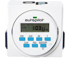 Autopilot Dual Outlet 7-Day Grounded Digital Programmable Timer, 1725W, 15A, 1 Second On/Off