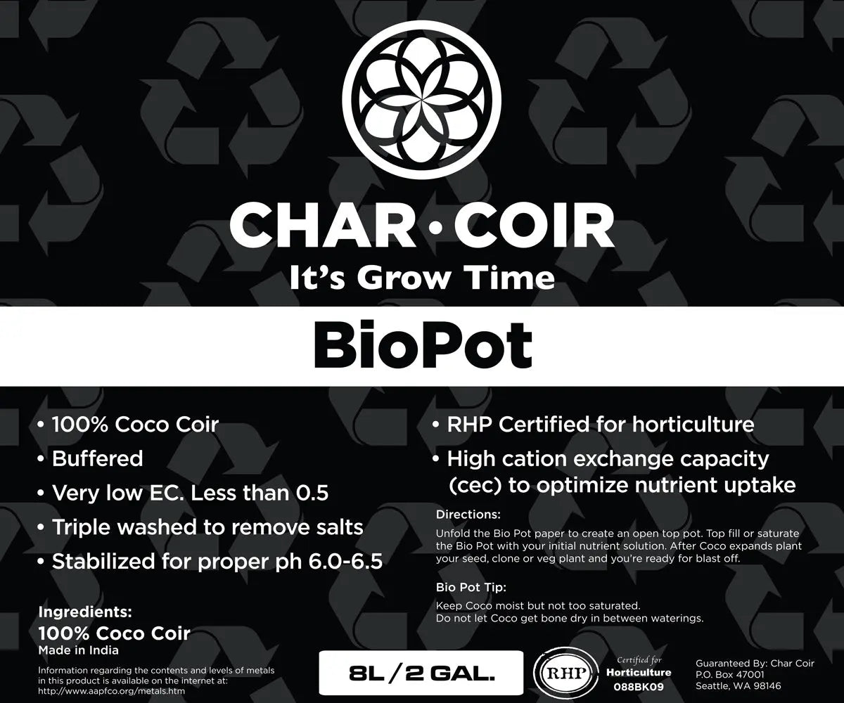 Char Coir BioPot, 8 Liter - Case of 10