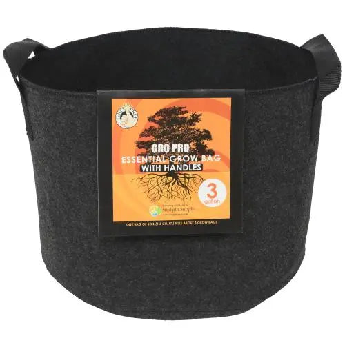Gro Pro Essential Round Fabric Pot w/ Handles 3 Gallon - Black