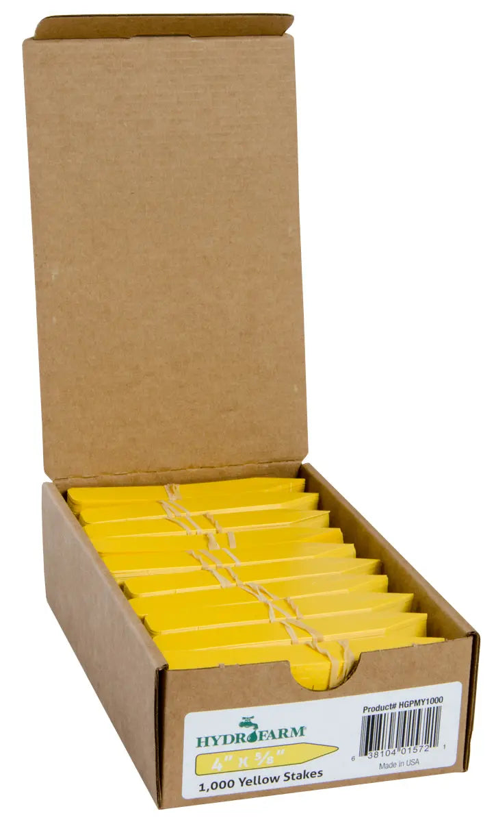 Hydrofarm Plant Stake Labels, Yellow, 4 in. x 5/8 in. - Case of 1,000