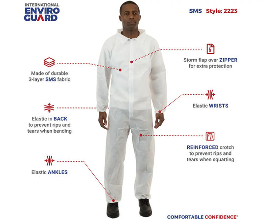 International Enviroguard White SMS Coverall with Elastic Wrist & Ankle, Size Large - Case of 25