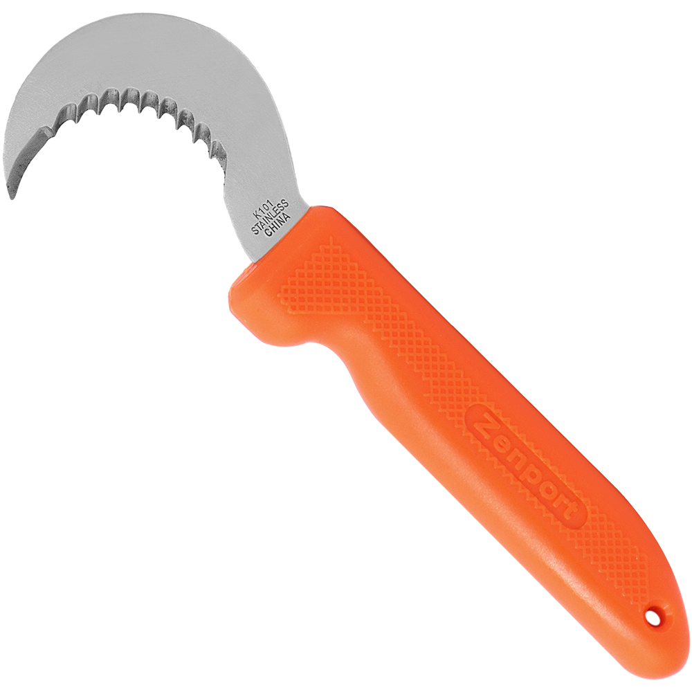 Zenport K101 Serrated, curved hook 3-inch blade harvest knife available from Seres Ag