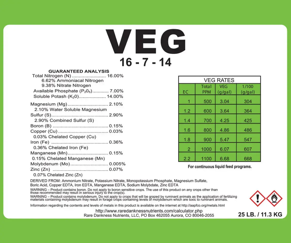 Rare Dankness Nutrients Perfecta VEG, 3 Gallon (25 lb)